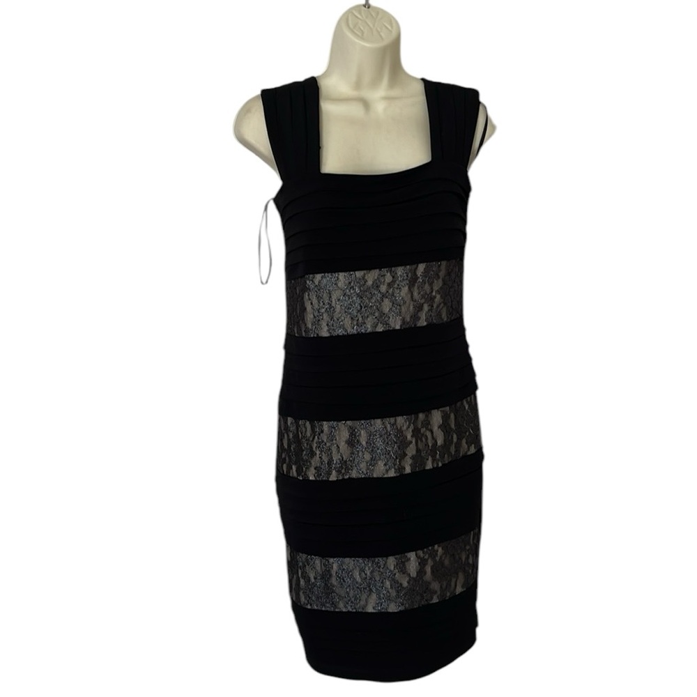 Valerie Bertinellie size 12 black lace LBD stretch dress above knee